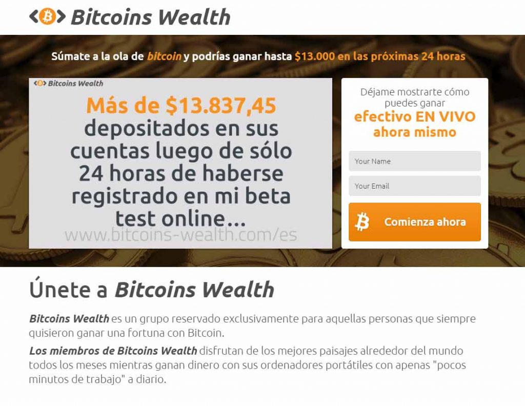 Página web de Bitcoins Wealth