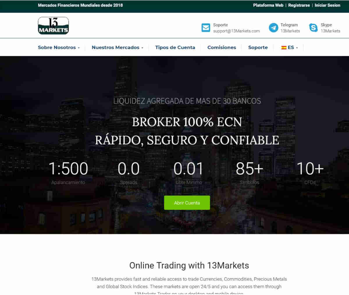 Página web de 13Markets