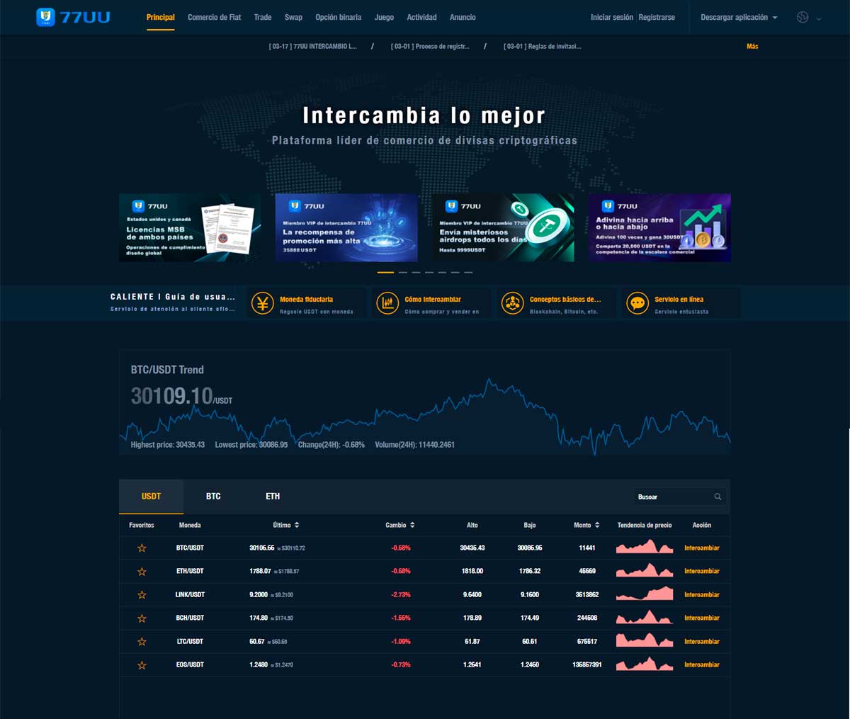 Página web de 77UU Exchange