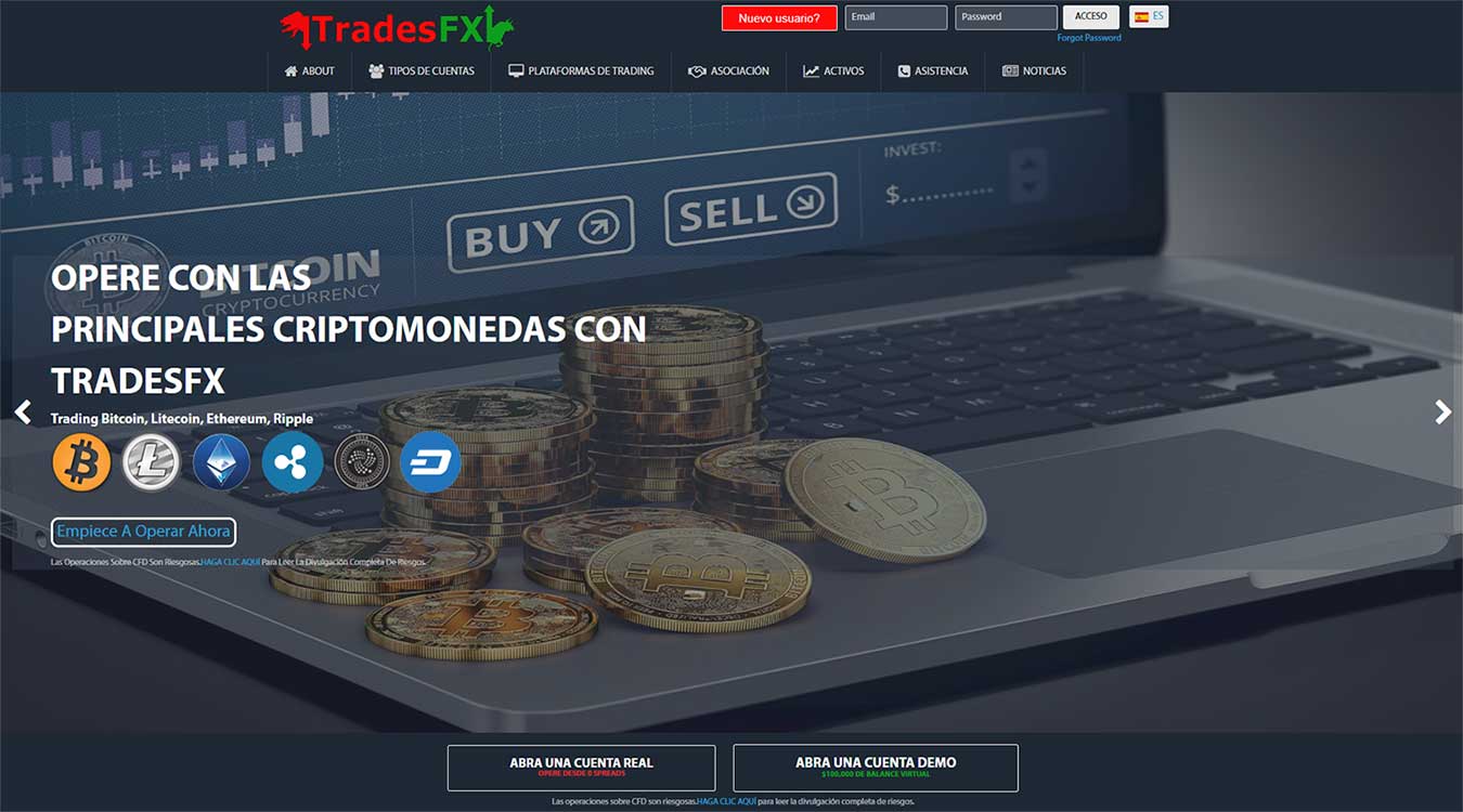 Página web de TradesFX