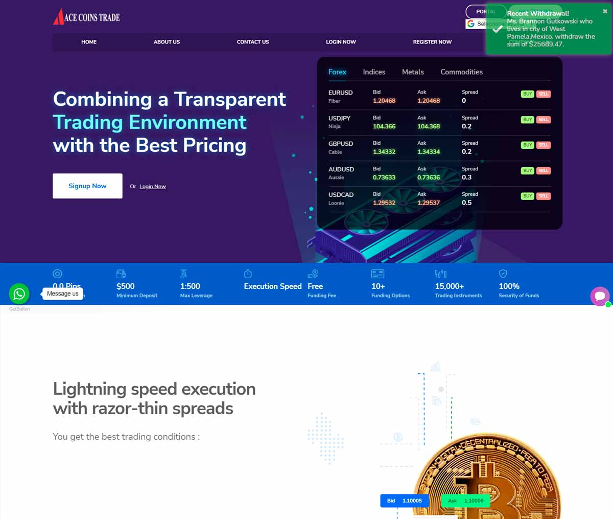 Página web de Ace Coins Trade