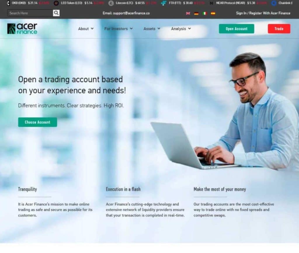 Sitio web de Acer Finance