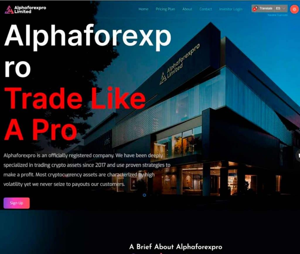 Página Web AlphaForexpro