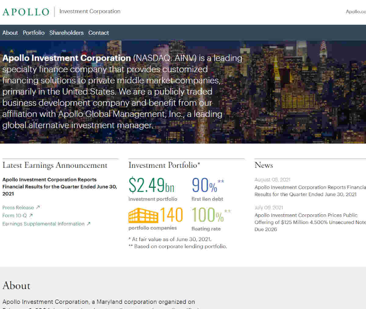 Página web de Apollo Investment Corporation