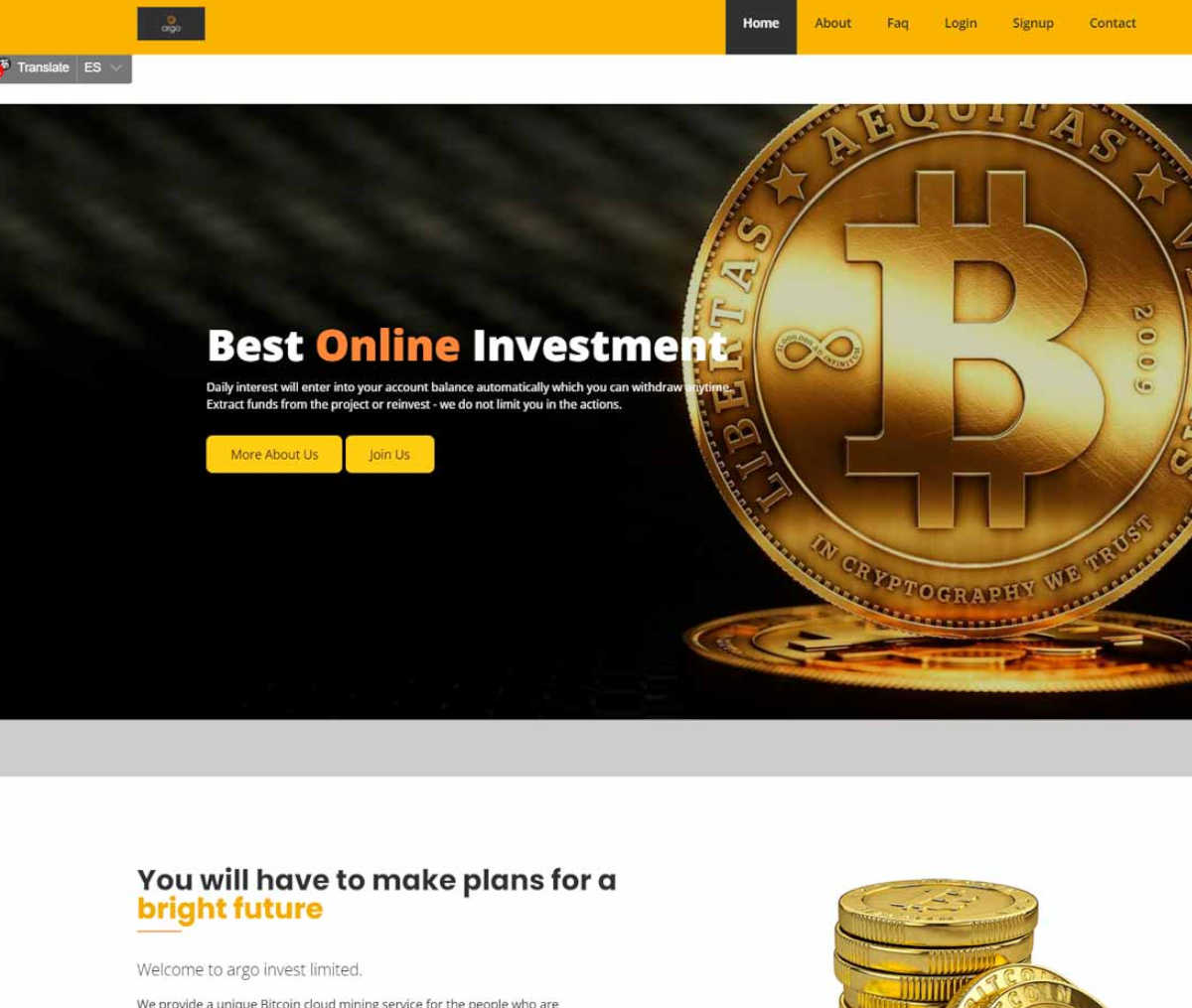 Página web de Argo Invest