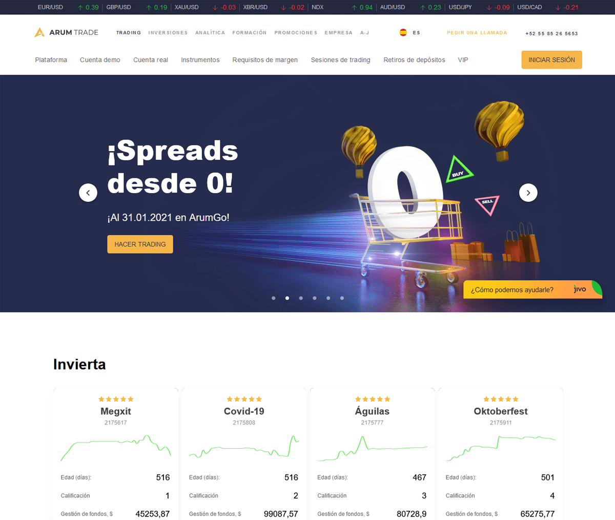 Página web de Arum Trade