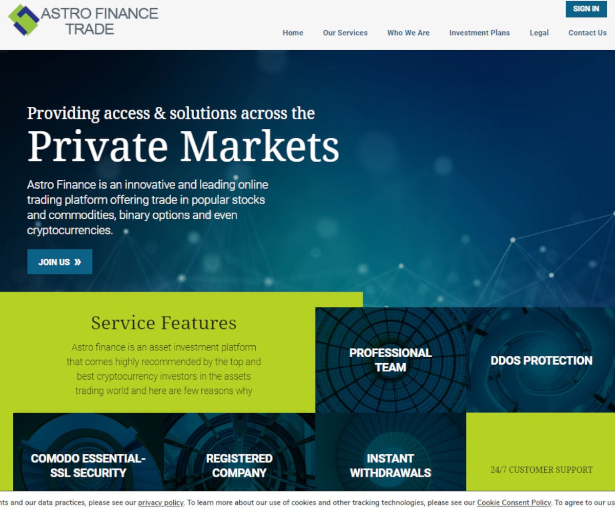 Página web de Astro Finance Trade