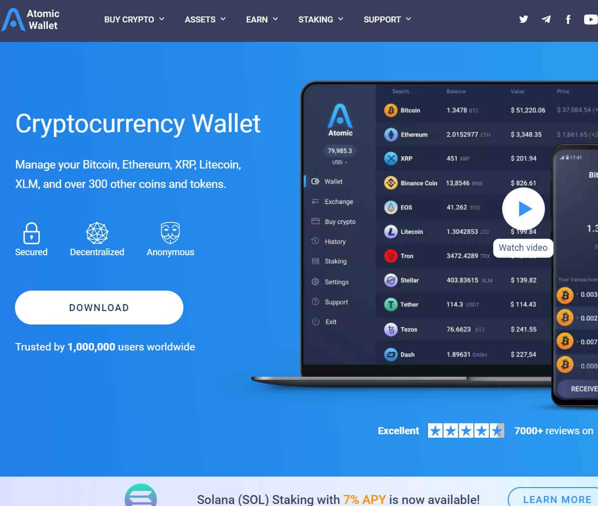 Página web de Atomic Wallet