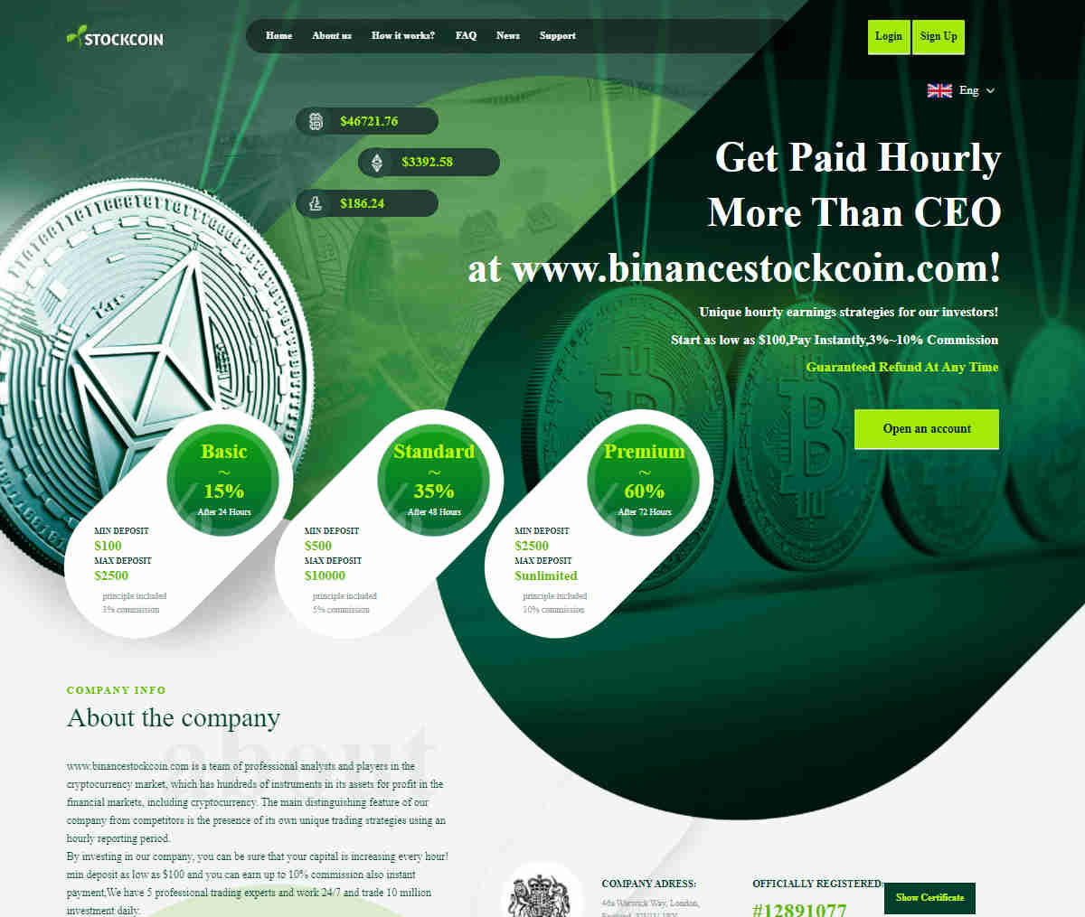 Página web de www.binancestockcoin.com