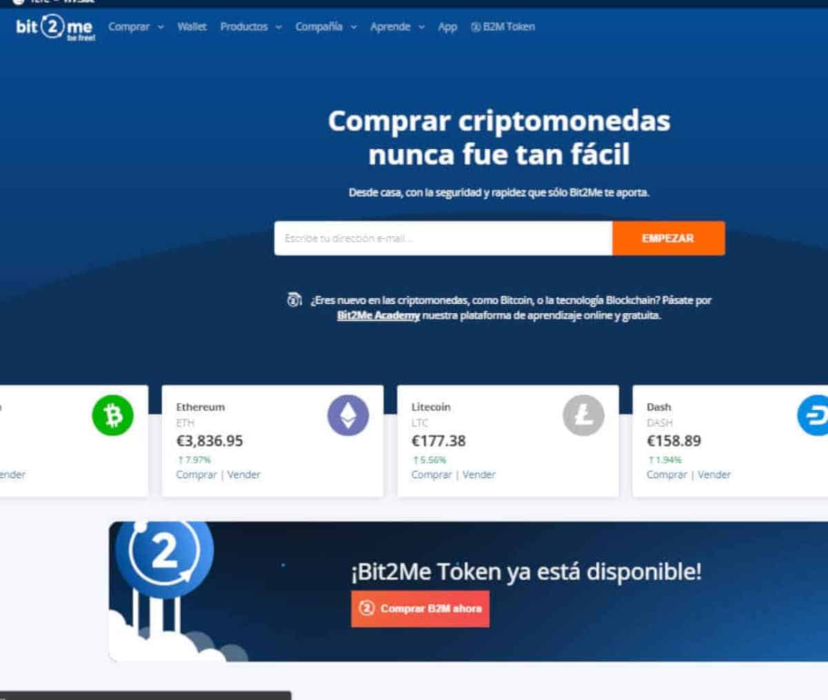 Página web de Bit2Me