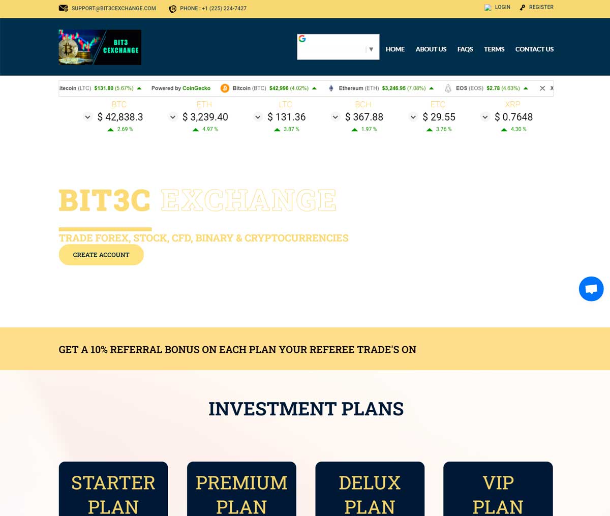 Página web de Bit3cexchange