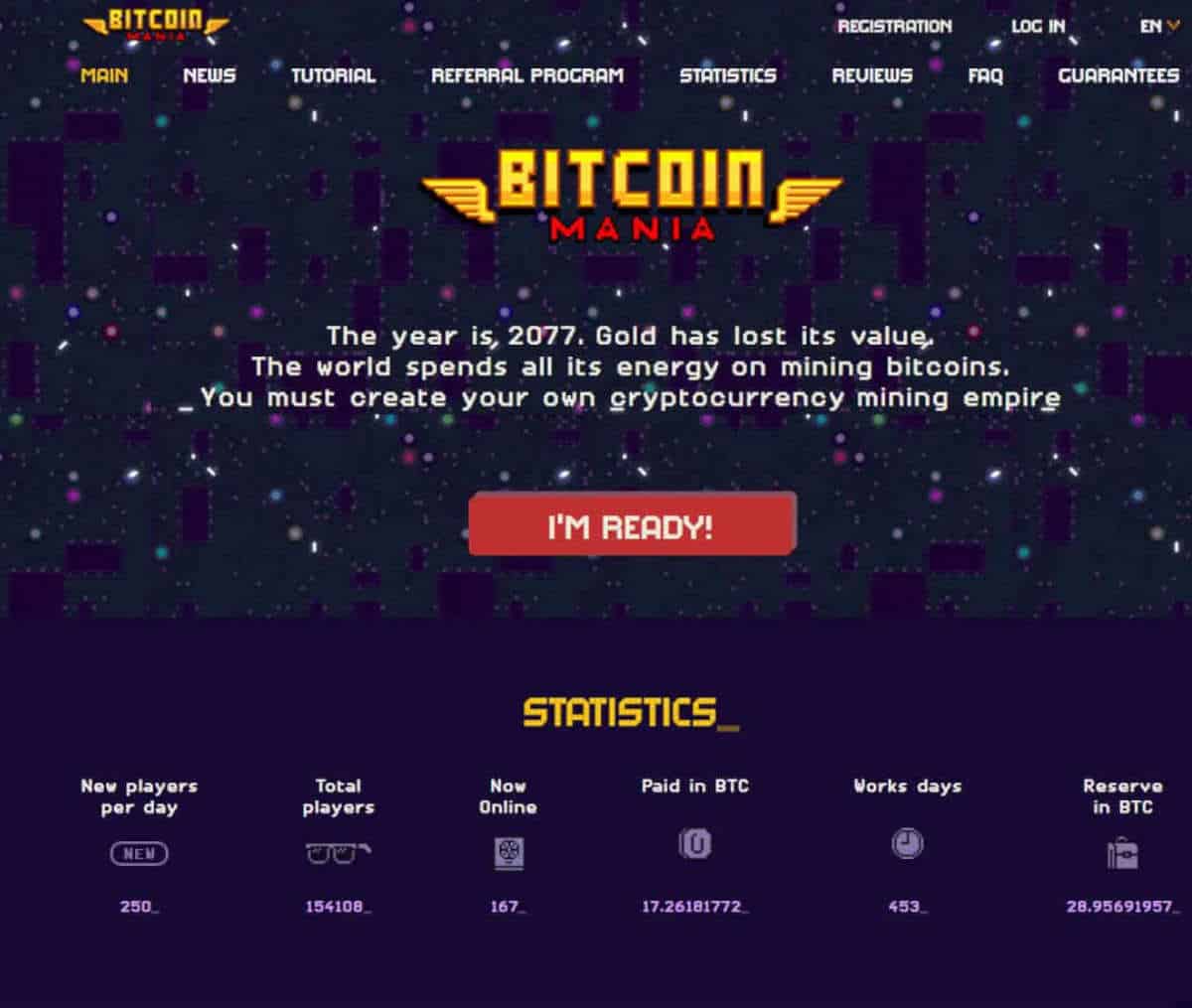 Página web de Bitcoin Mania