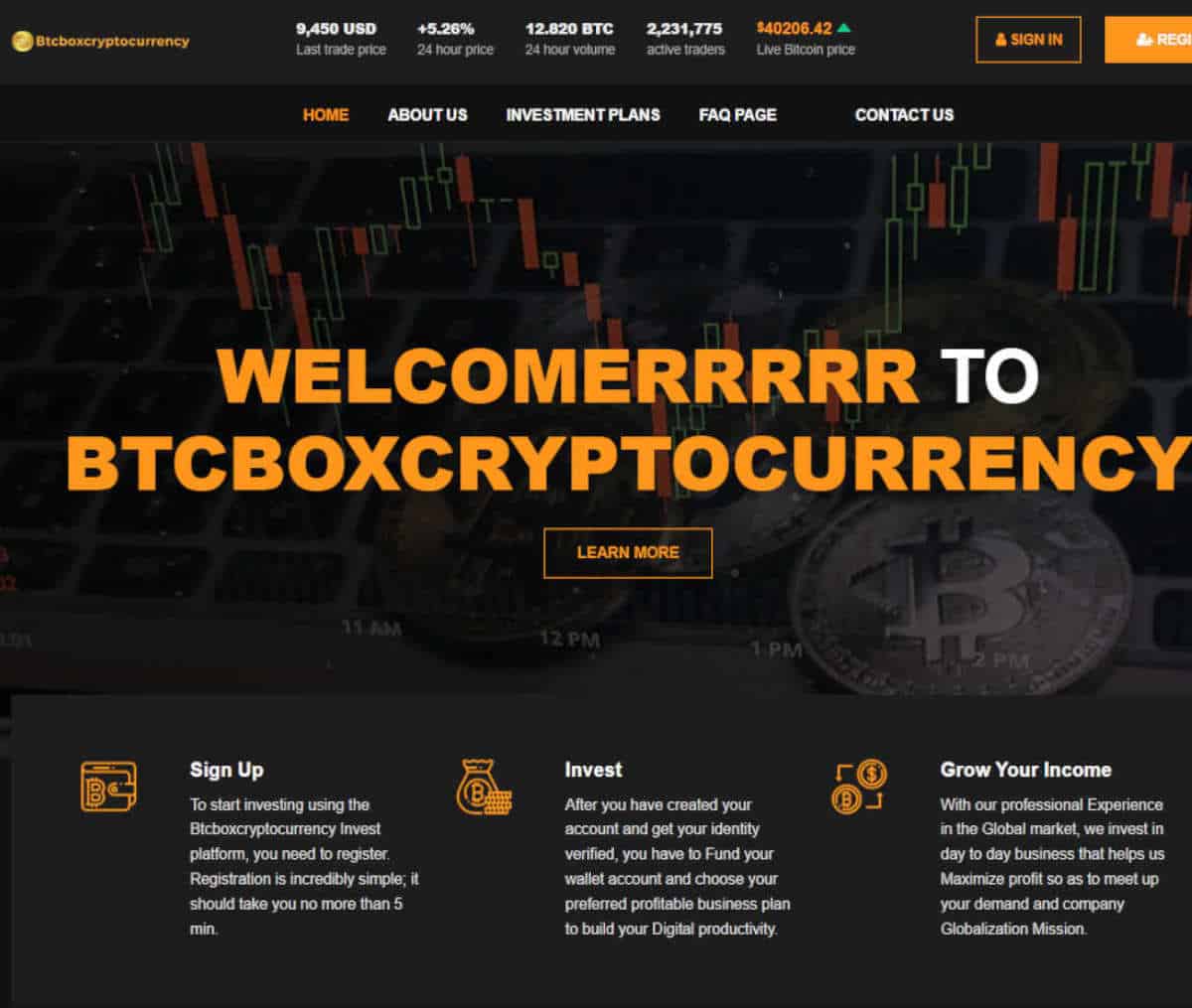 Página web de BTCBOXCRYPTOCURRENCY