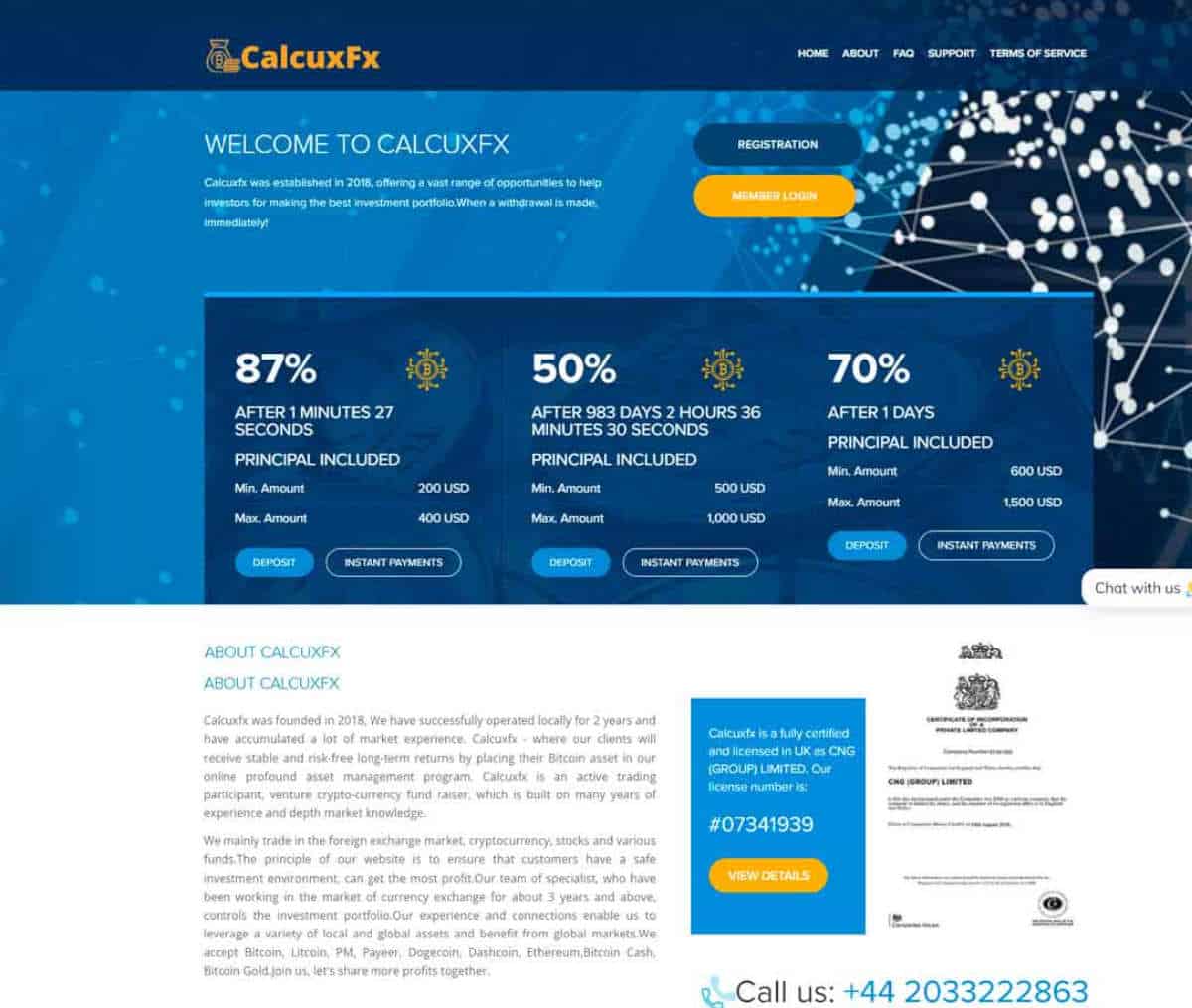 Página web de CalcuxFx