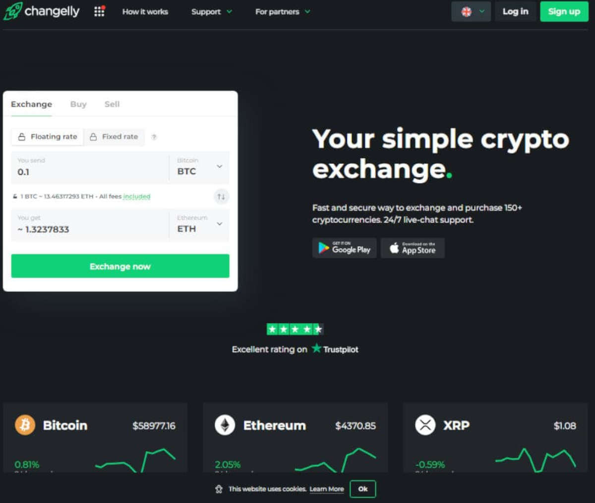 Página web de Changelly