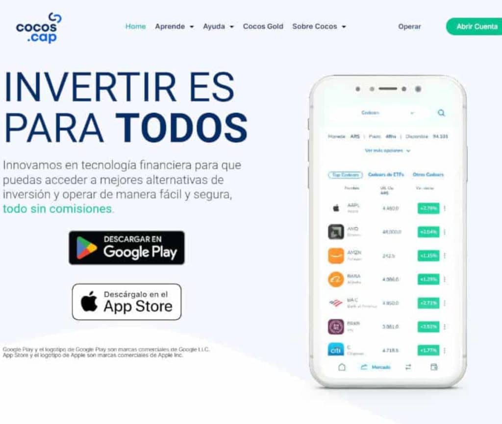 Sitio web de Cocos Capital