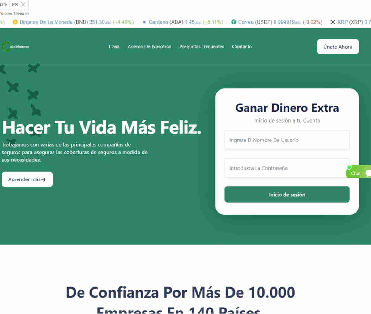 Página web de Coinbinancepro