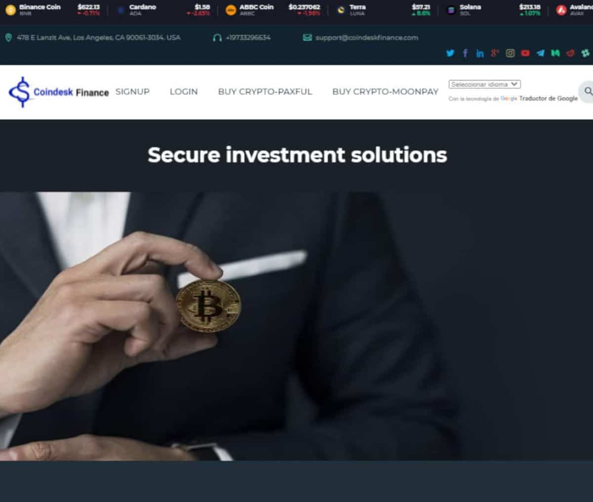 Página web de Coindesk Finance