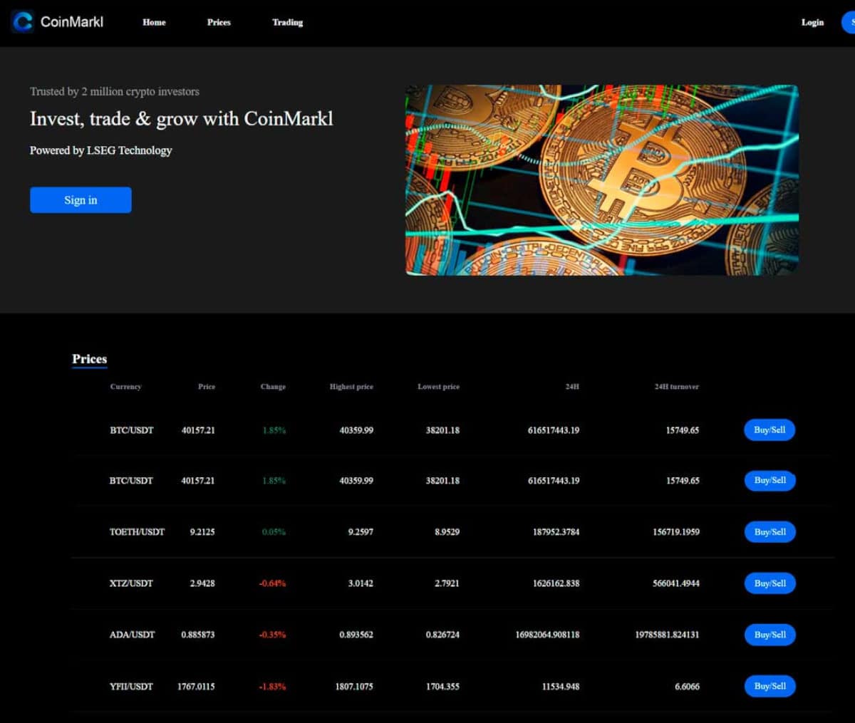 Página web de CoinMarkl