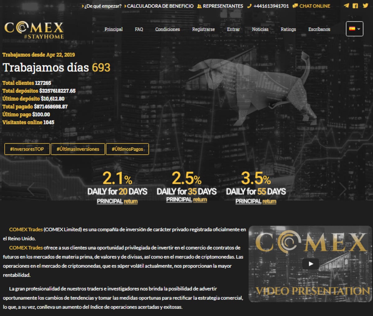 Página web de Comex Trades