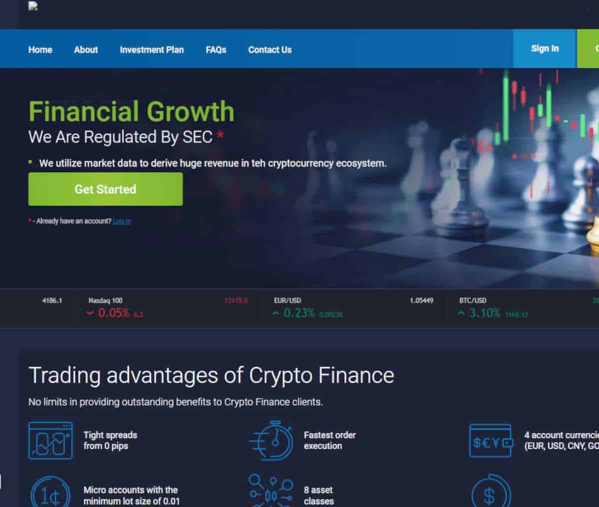 Página web de Crypto Finance