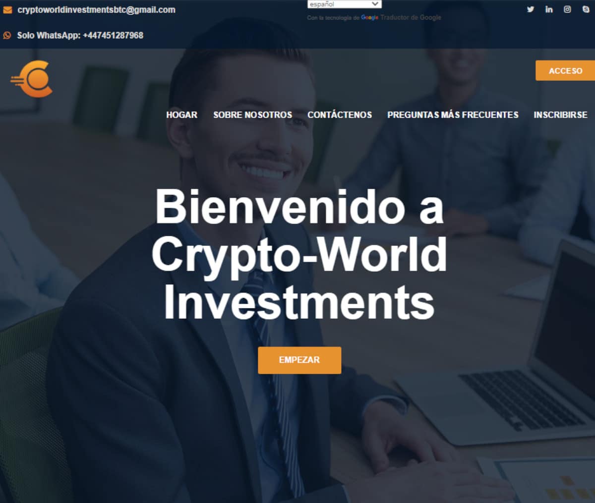 Página web de Crypto World Investments
