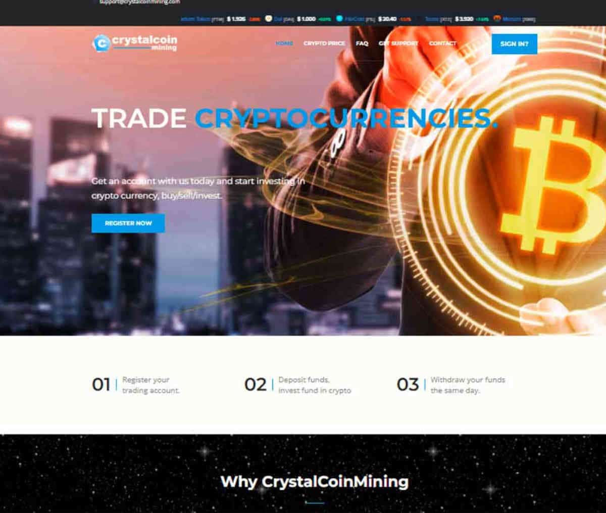 Página web de Crystal Coin Mining