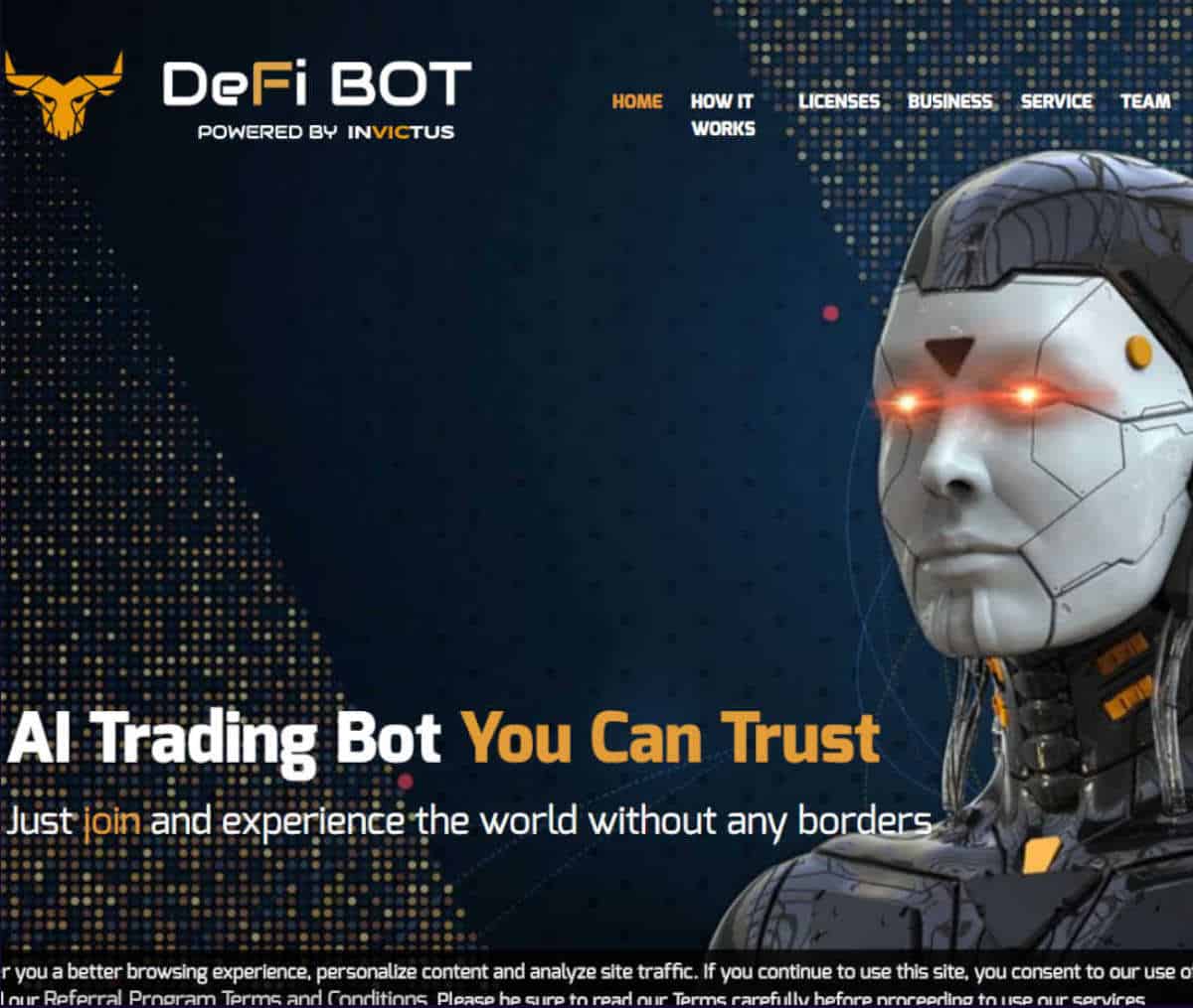 Página web de DeFI BOT