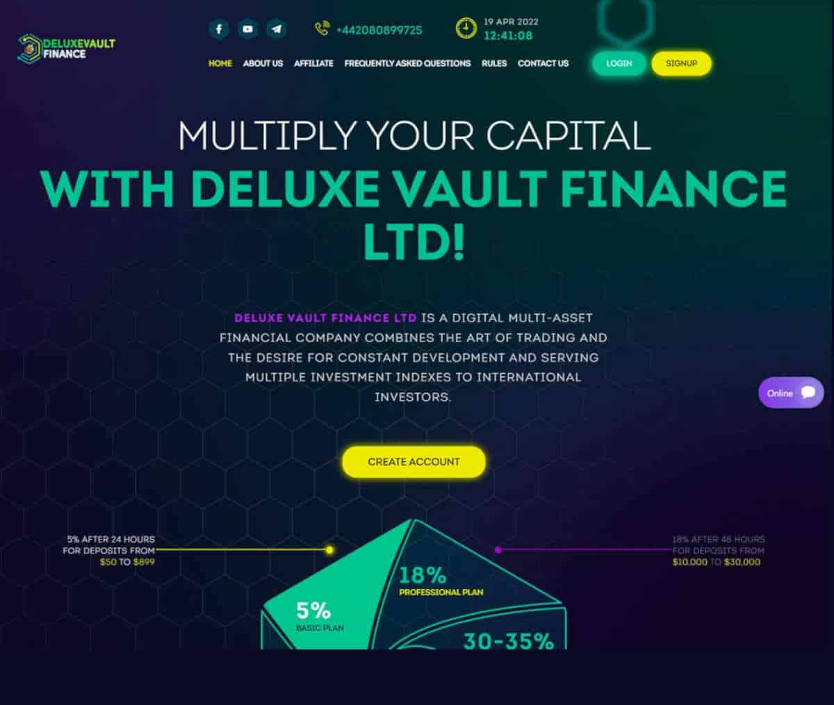 Página web de Deluxe Vault Finance