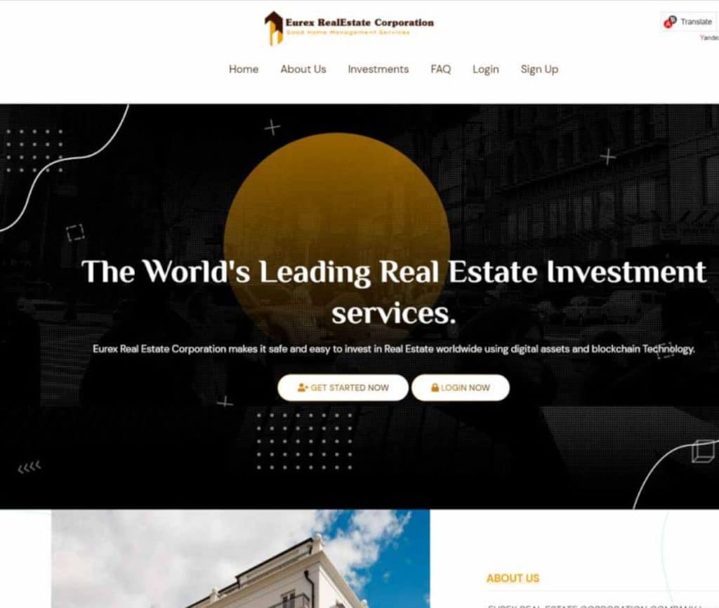 Sitio web de Eurex RealEstate Corporation