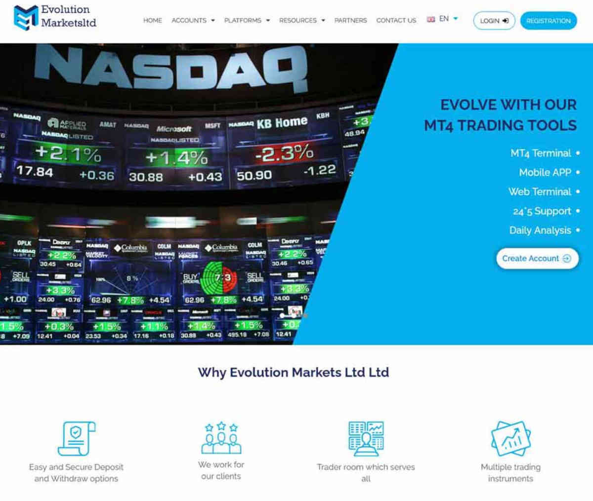 Página web de Evolution Markets Ltd