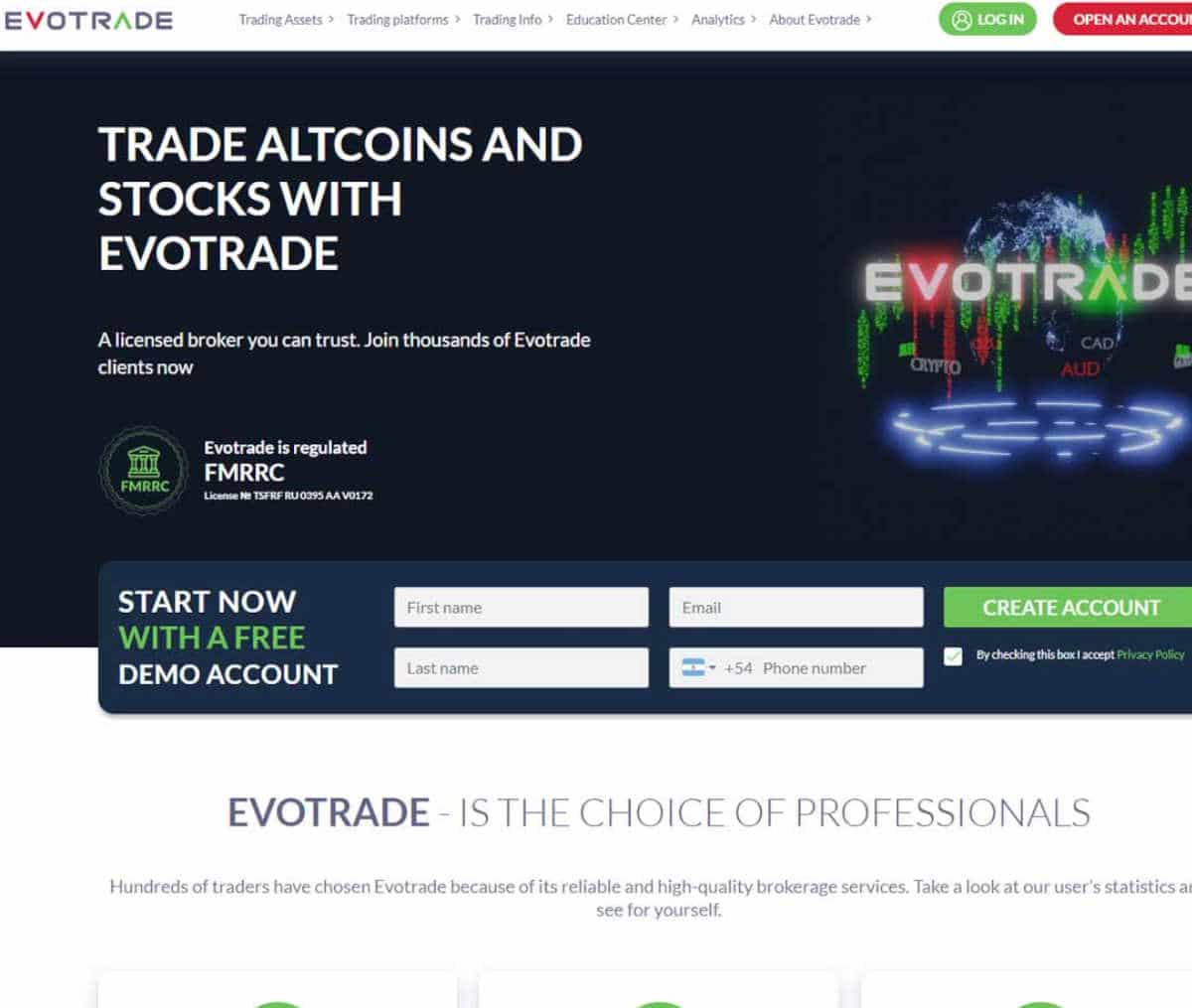 Página web de Evotrade