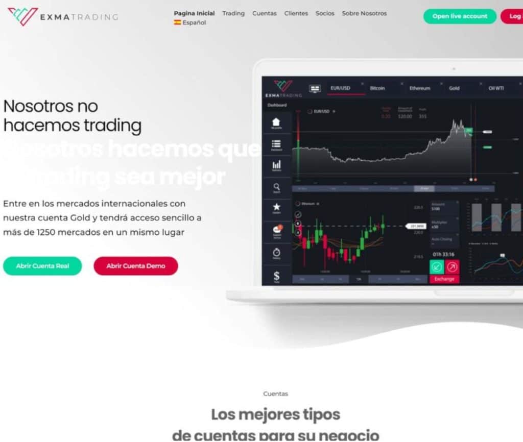 Sitio web de Exma Trading