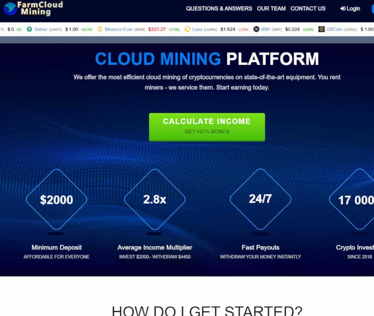 Página web de Farm Cloud Mining