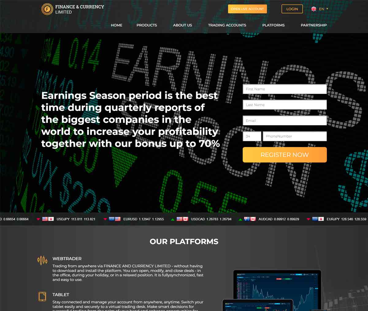 Página web de Finance & Currency