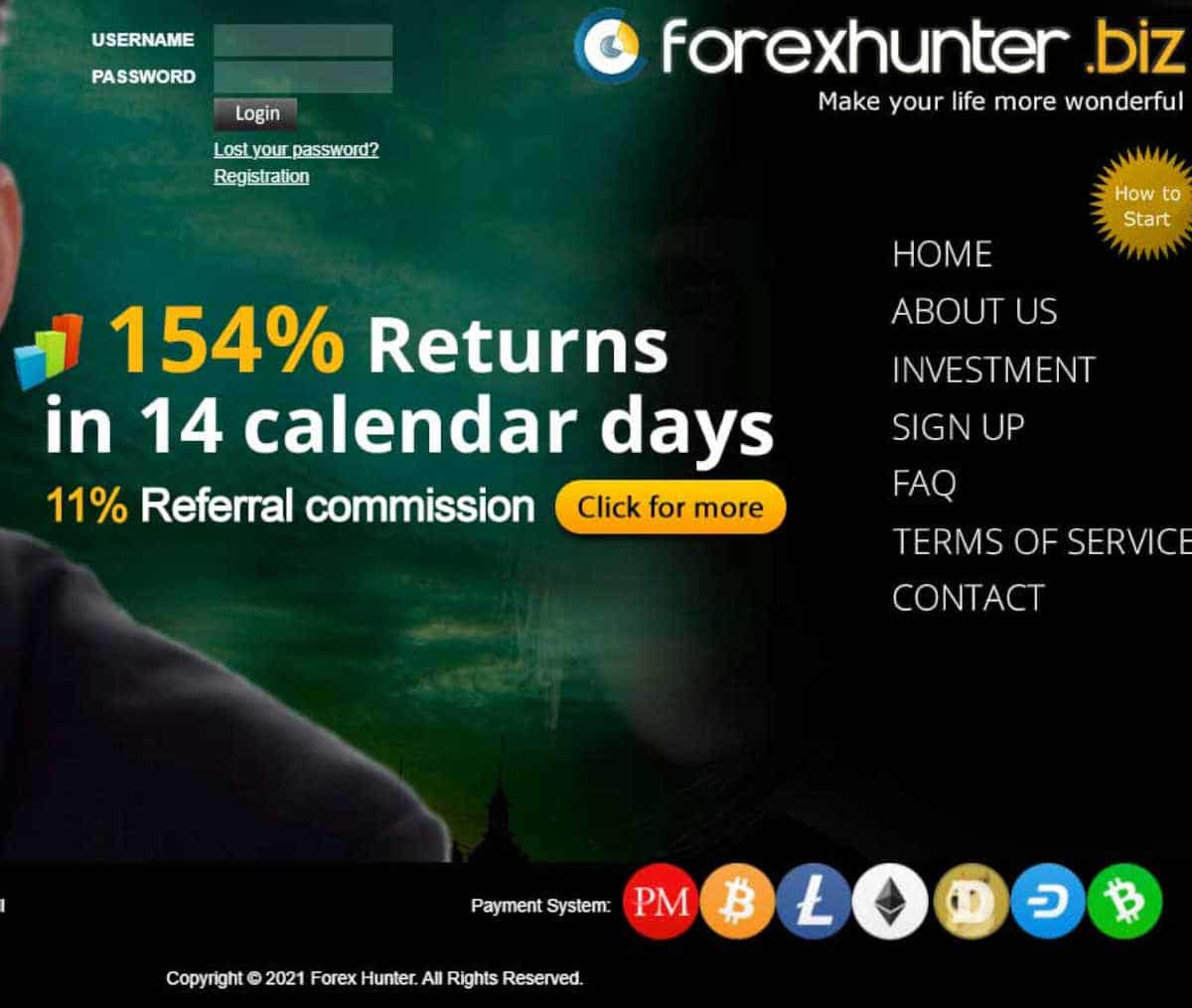 Página web de Forex Hunter