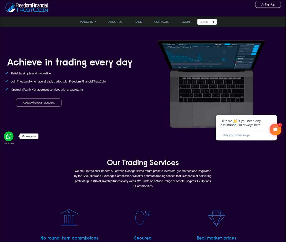 Página web de Freedom Financial TrustCoin