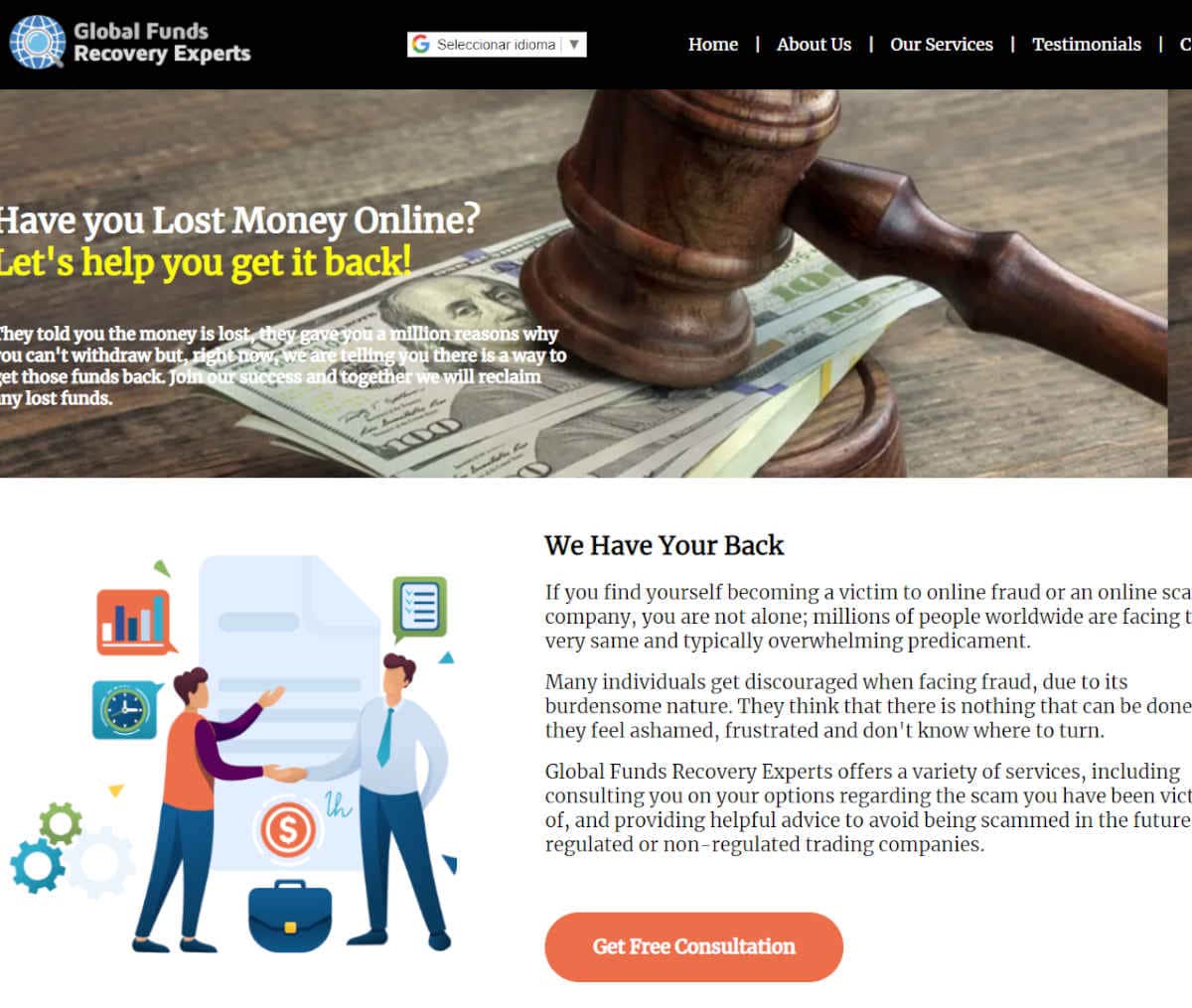 Página web de Global Funds Recovery