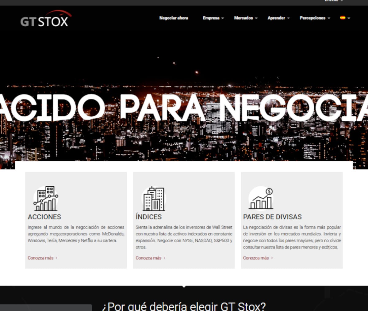 Página web de GT Stox