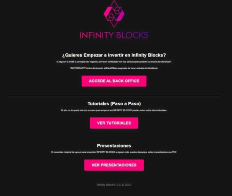 Sitio web de Infinity Blocks