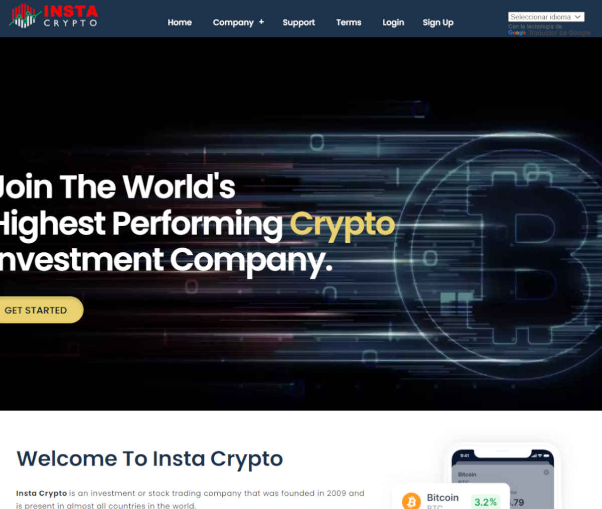 Página web de Insta Crypto