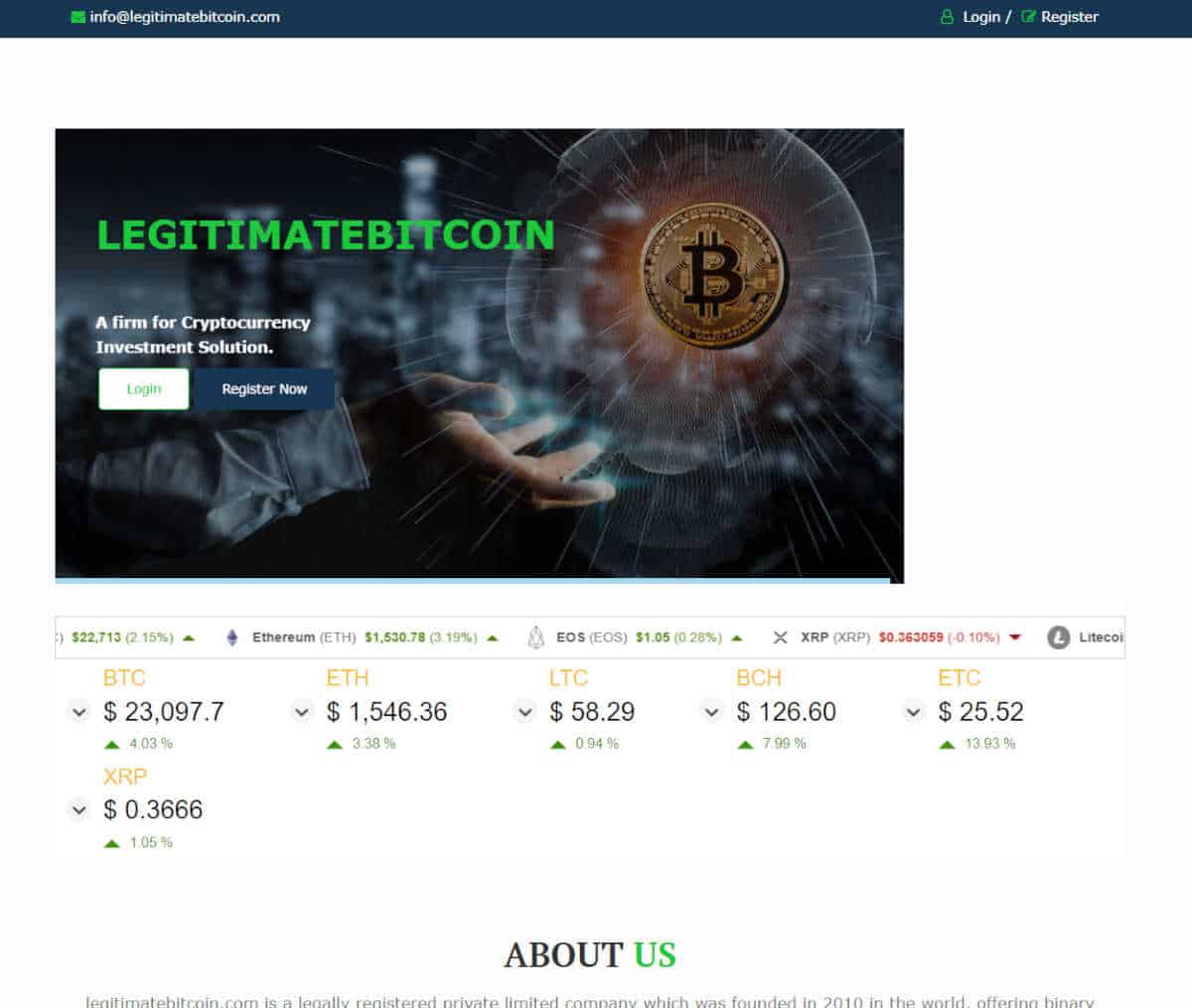 Página web de LEGITIMATEBITCOIN.COM