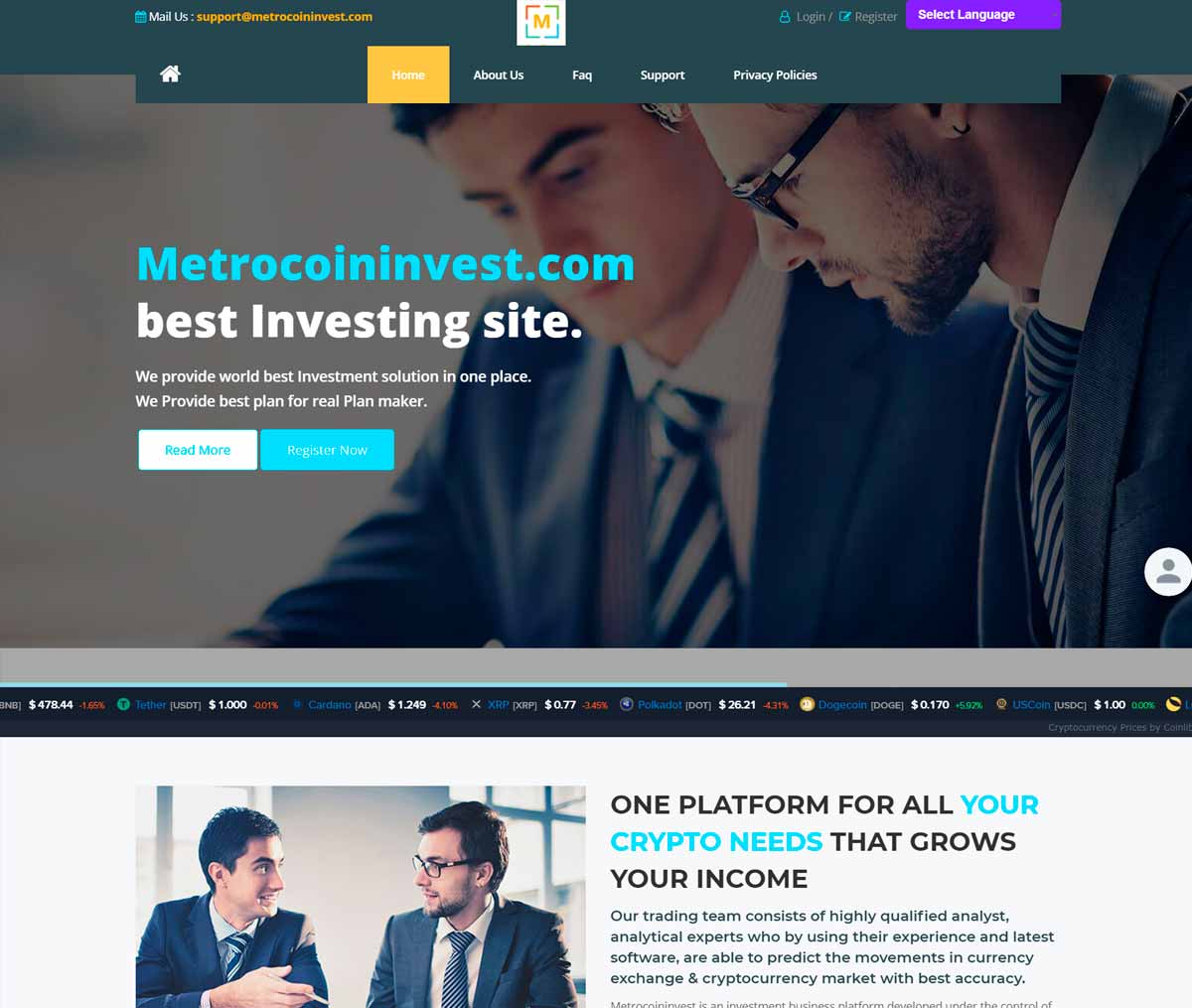 Página web de Metrocoin Investment