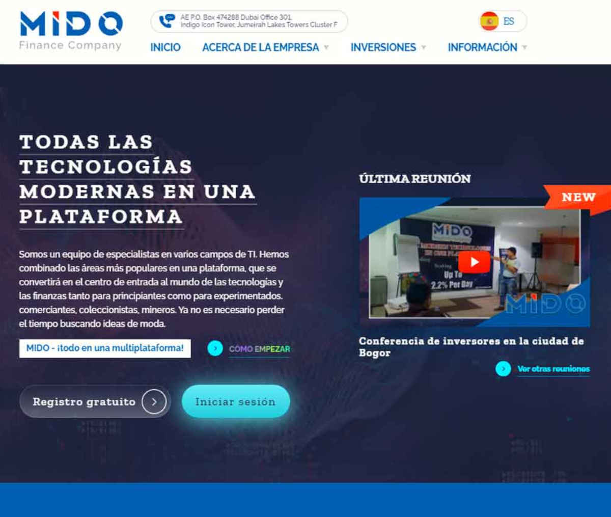 Página web de Mido Finance