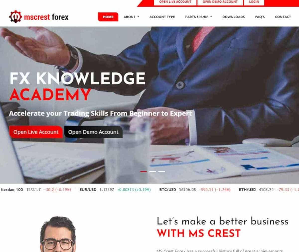 Página web de MS Crest Forex