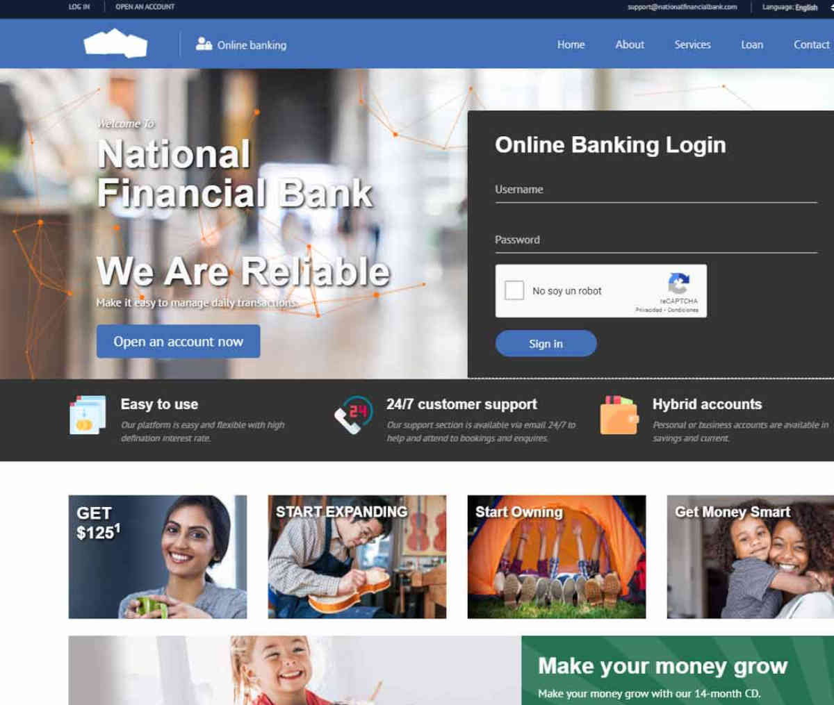 Página web de National Financial Bank