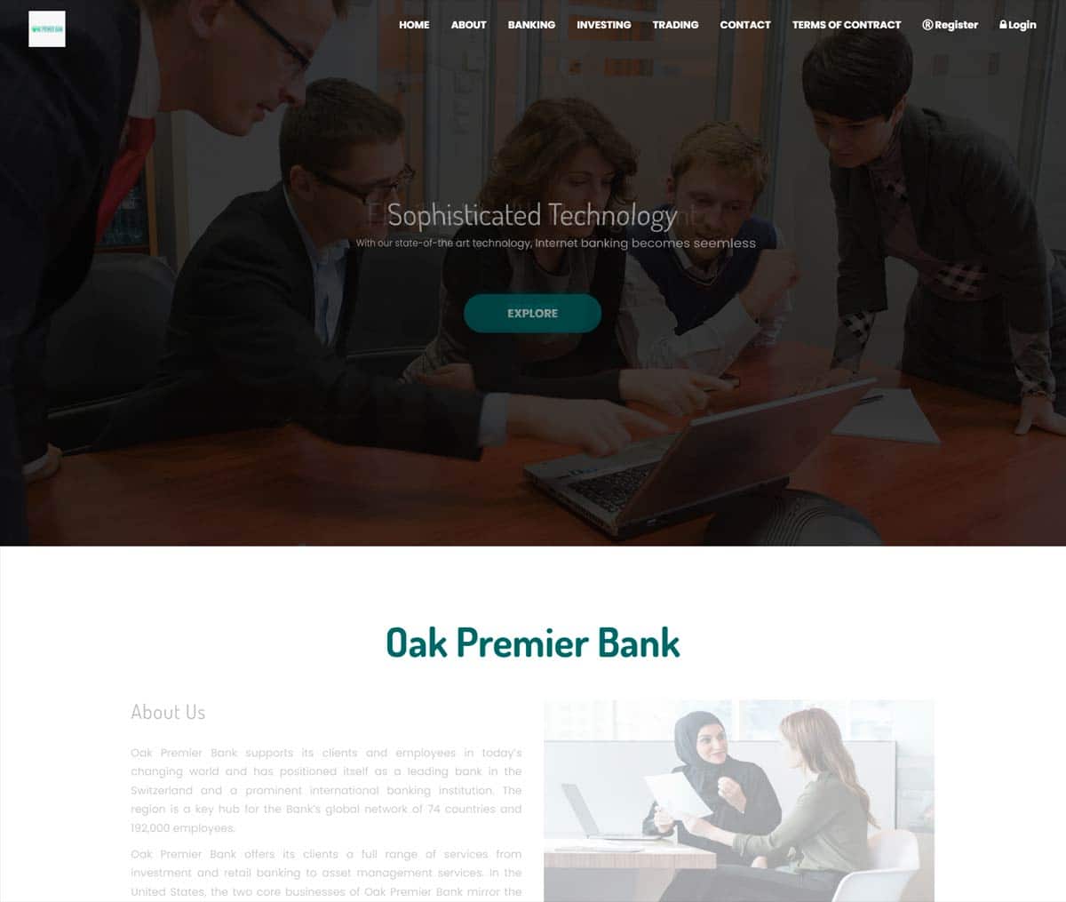 Página web de Oak Premier Bank