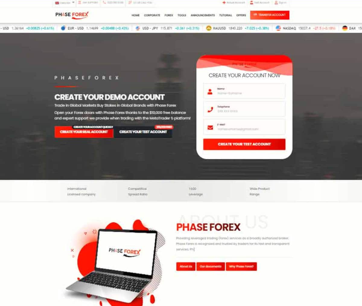 Página web de Phase Forex