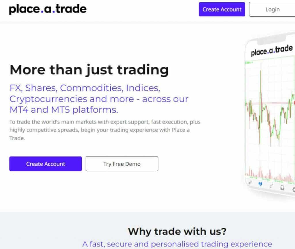 Sitio web de Place a Trade