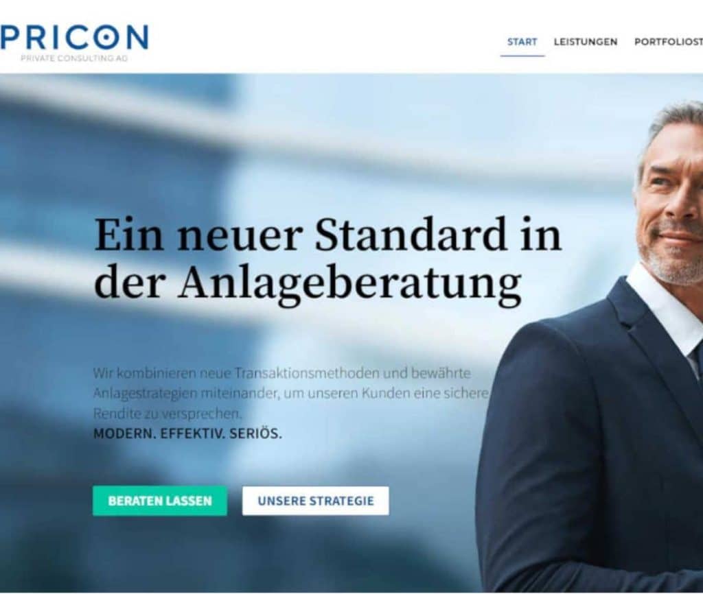 Sitio web de Pricon AG